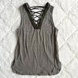 V Neck Tank with Lace Detail in Back